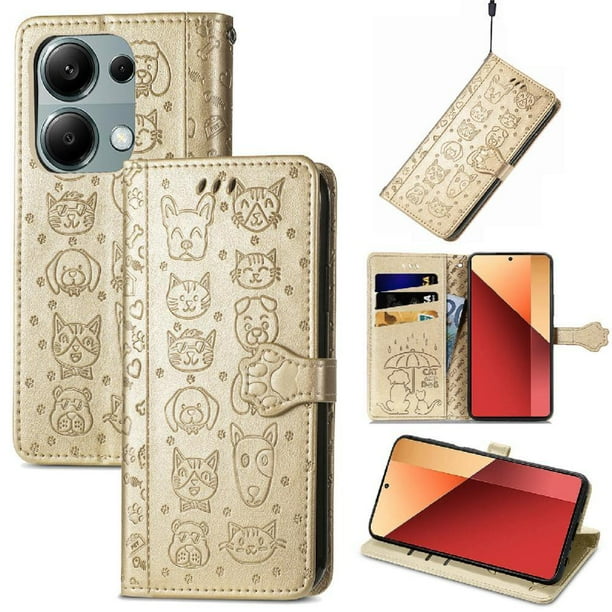 Funda Cartera FOXDOCK para Xiaomi Redmi Note 13 PRO 4G , Flip PU con Relieve de Gatos y Perros, Tarjetero y Soporte