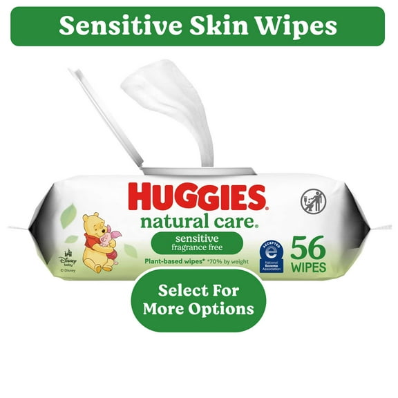 Huggies Natural Care Sensitive Baby Wipes, Unscented, 1 Flip-Top Pack, 56 Total Ct (Select for More)