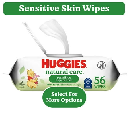 Huggies Natural Care Sensitive Baby Wipes, Unscented, 1 Flip-Top Pack, 56 Total Ct (Select for More)