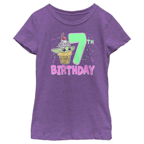 Girl's Star Wars: The Mandalorian 7th Birthday Grogu Ice Cream  Graphic Tee Purple Berry Medium