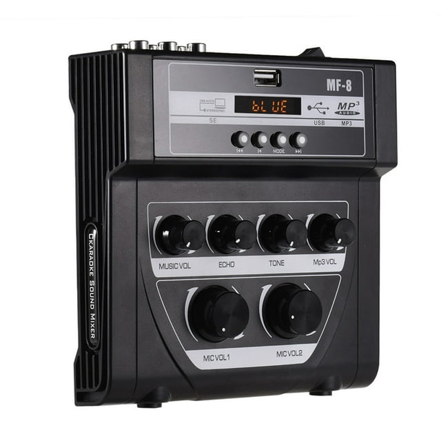 Muslady MF-8 Mini Karaoke Audio Mixer with Stereo Echo, Dual Microphone Inputs, Bluetooth Recording, MP3 Capability, and Amplifier for TVs, PCs, and Smartphones