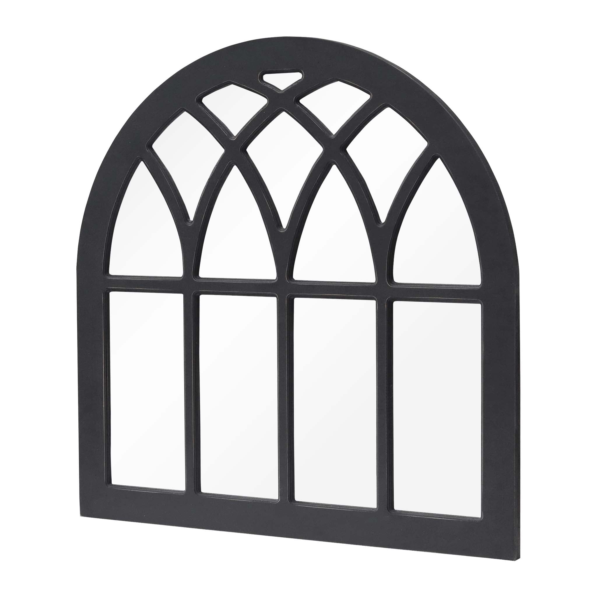 Parisloft Black Cathedral Arch Wood Wall Mirror, Farmhouse Mirror, 31.