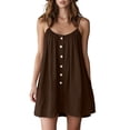 thumbnail image 2 of HBYJLZYG Women's Sleeveless Summer Mini Dress, Button-Front with Gathered Neckline, Relaxed Flowy Fit with Side Pockets, Casual Vacation Beachwear, Cotton Linen Blend, 2 of 8