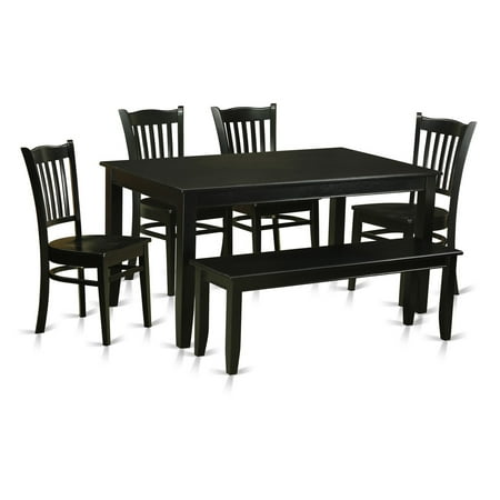 Dining Room Set - Dinette Table And Kitchen Dining Chairs-Finish:Black Number of Items:6 Shape:Rectangular Style:Wood Seat