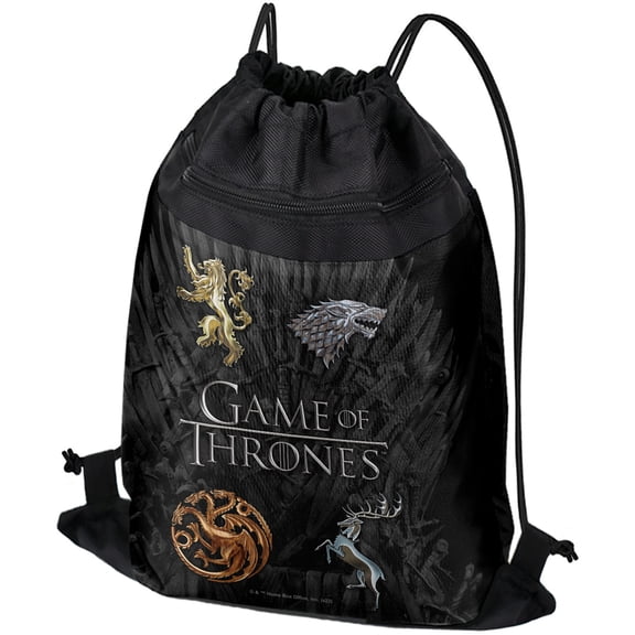 Game of Thrones Chrome House Sigils Drawstring Backpack Sports Bag Sackpack 17" x 13", Perfect for Gym, Yoga or Practice