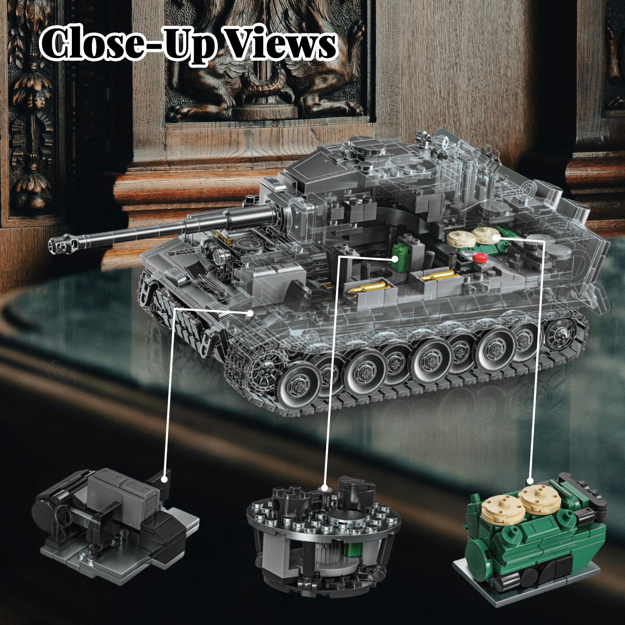 GZBrick Tiger Heavy Tank Building Sets WW2 Military Toy for Adults Boy Compatible with Lego 1668PCS