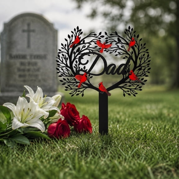 Outdoor Garden Decor, Metal Yard Art Outdoor and Garden, Fathers Day Grave Decorations, Garden Decor for Outside, 13X12 Inch Heart Shaped Dad Commemorative Cemetery Stake for