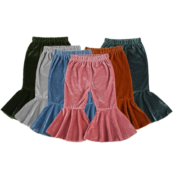 KYAIGUO Kids Toddler Velvet Flare Pants for Baby Little Girls Ripped Bell Bottom Flare Pants Trousers 6 M-6Y Fall Winter Flare Leggings