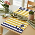 thumbnail image 6 of Yellow Striped Placemats for Dinning Table Set of 6, Navy Blue Nautical Anchor Geometric Burlap Kitchen Place Mats Waterproof Cloth Table Mats, Indoor Outdoor Placemats Easy Clean Dinner Decor, 6 of 8