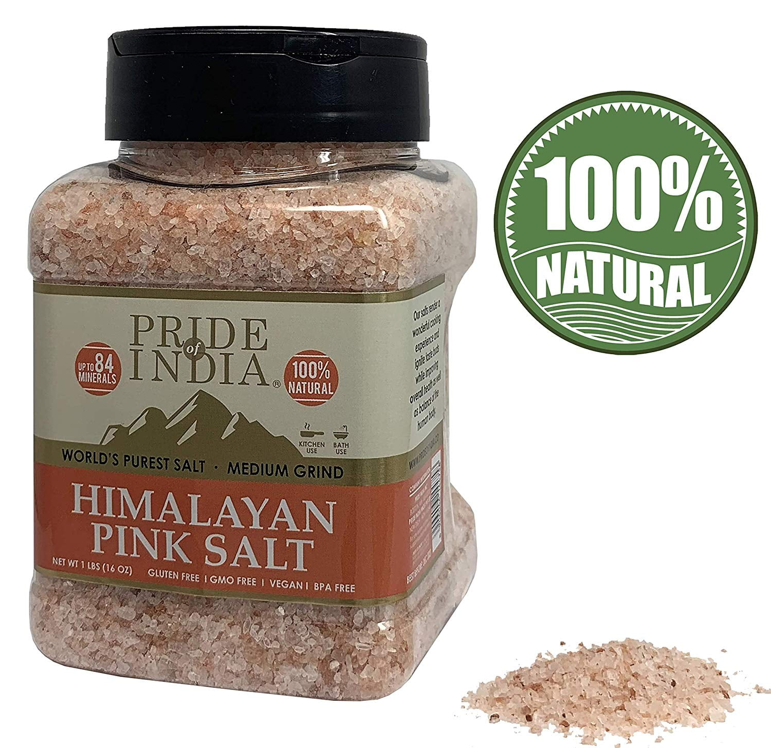 Himalayan Pink Salt Medium, 1.0 Lbs (454 gms) Jar