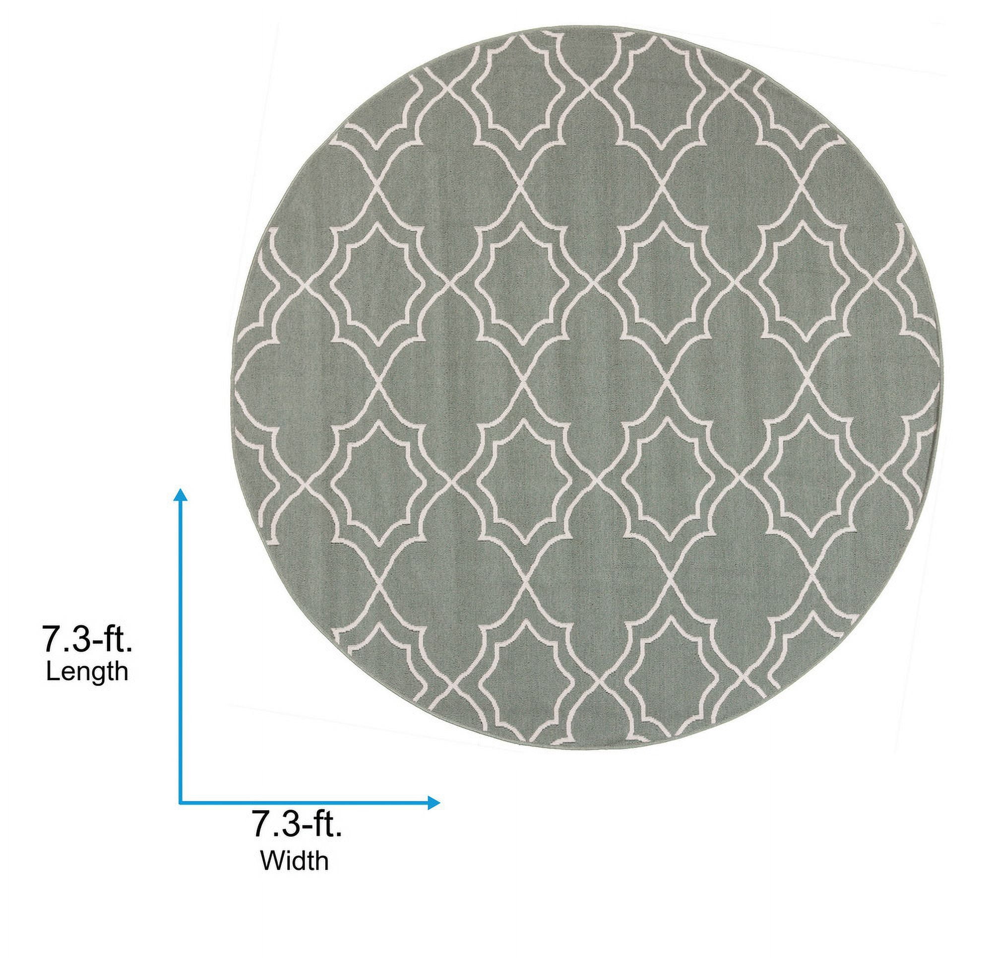 Livabliss Outdoor Rugs, 7ft Round Alfresco Cottage Gray Round Area Rug for Patio, Porch, Deck, Backyard, Waterproof Indoor Outdoor Carpet (7'3" x 7'3")