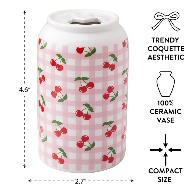 Mainstays Pink Gingham Cherry Soda Can Ceramic Vase, 2.76