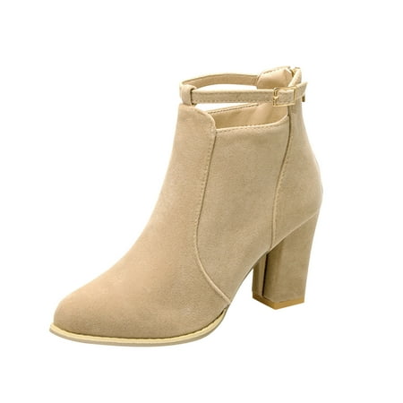 

WANYNG Women s Fashion Ankle Boots With Thick Heels And High Heels Flock Material Shoes Womens Short Bog Boots Womens Western Boots Toe