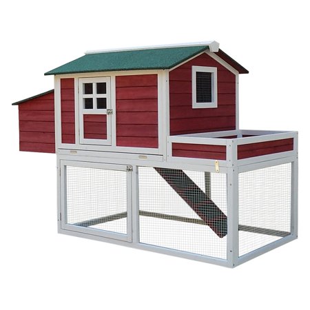 Pawhut Farmhouse Chicken Coop With Nesting Box And Run