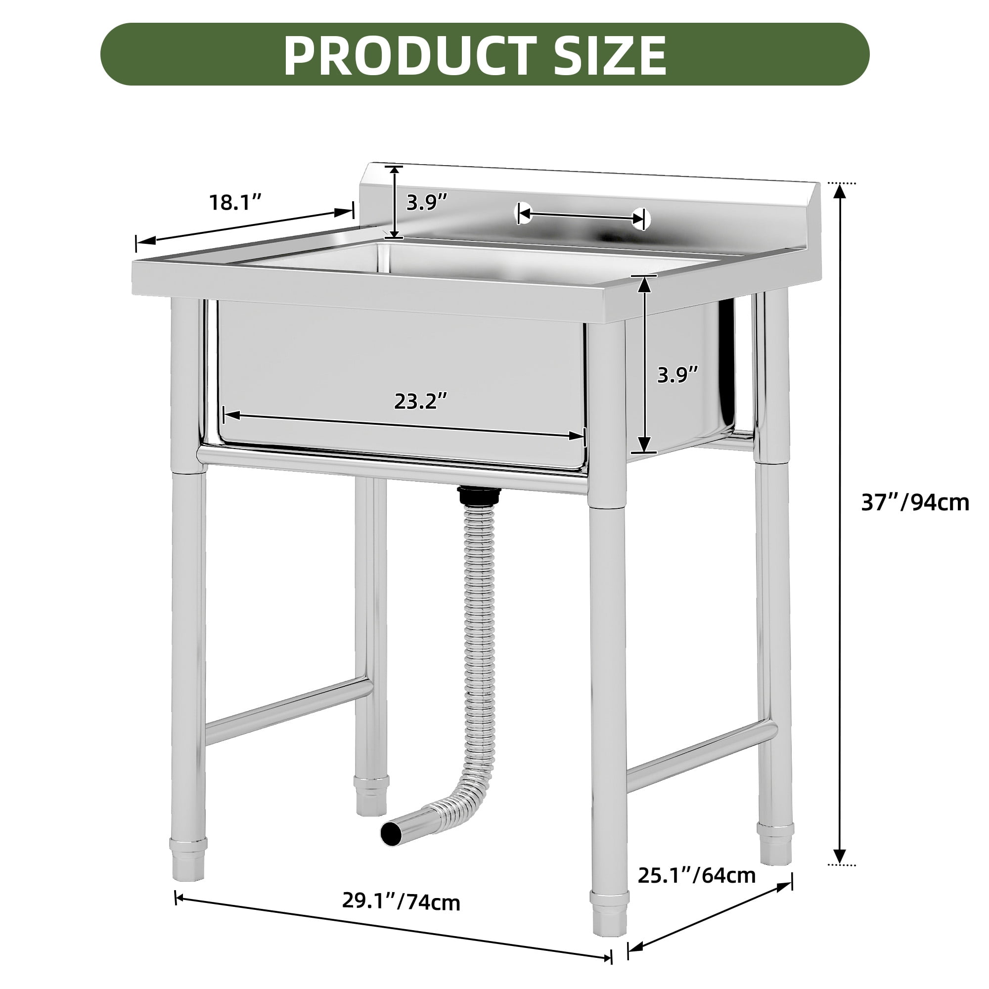 Uforic Stainless Steel Utility Sink, Single Bowl NSF Commercial Sink for Restaurant Laundry Bathroom Garage
