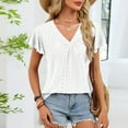thumbnail image 6 of Womens Tops Trendy Sawvnm Women‘s Casual Fashion Solid Color Summer V-Neck Short Sleeve Blouses Shirts Top Blouses for Women White XL, 6 of 9