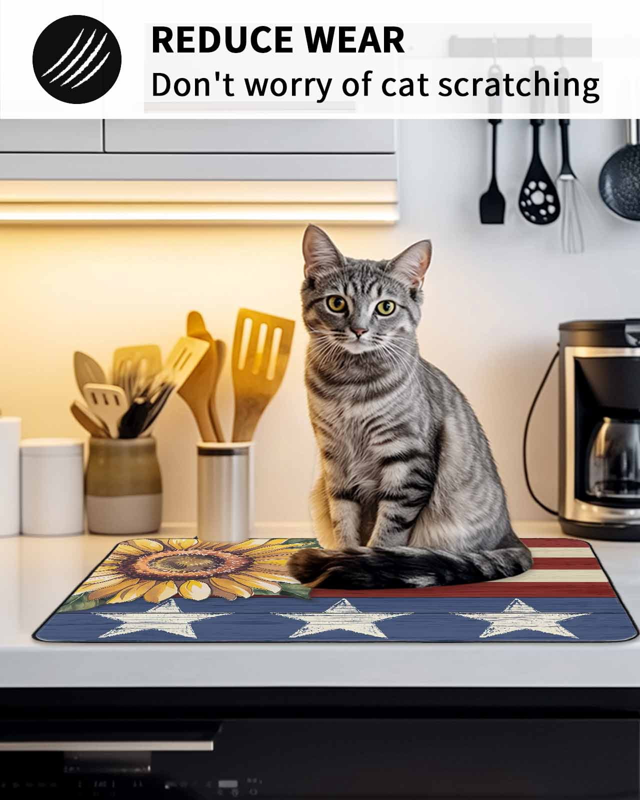 Stove Top Covers for Electric Stove, Sunflower America Flag Glass Stovetop Cover Protector, Farmhouse Retro US Flag Induction Cooktop Protector Oven Mat for Kitchen Countertop 24"x21"