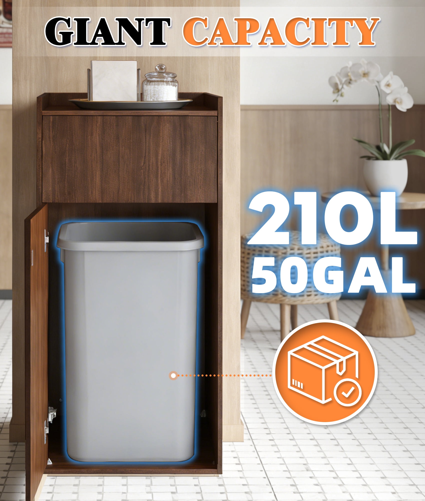 Esheno Kitchen Trash Cabinet 50 Gallon 2 PCS Wood Commercial with Odor Control Adjustable Hinges Magnetic Door Waterproof for Restaurant Cafe