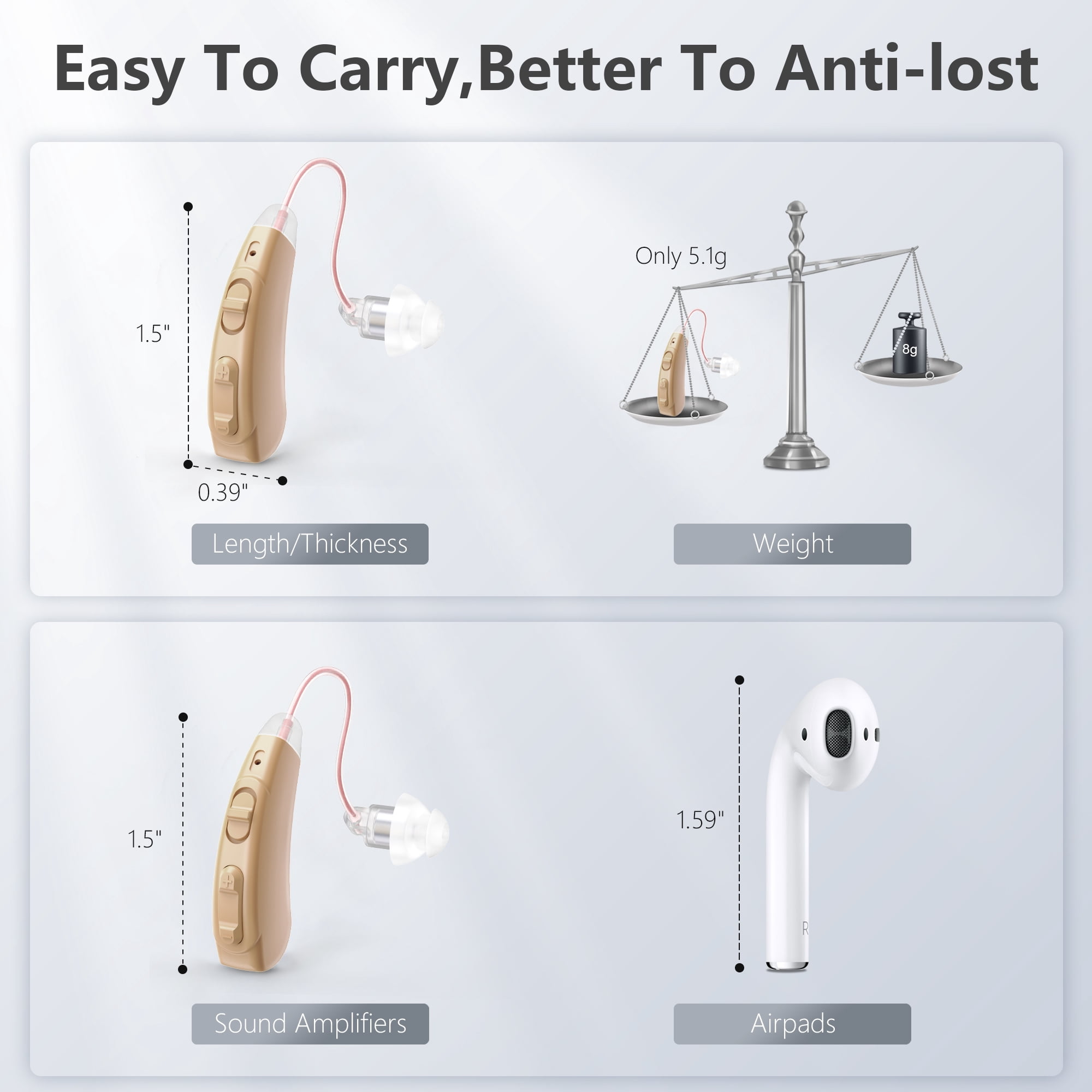 Personal Sound Amplifiers for Ears with Noise Reduction, Mini Invisible Rechargeable Digital Personal Sound Amplifier for Seniors, 2pcs ,Beige