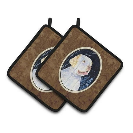 Carolines Treasures Starry Night Clumber Spaniel Pair of Pot Holders 7.5 x 3 x 7.5 in.