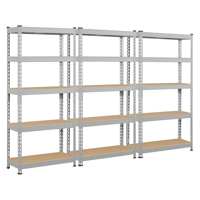TYUIOP 3 PCS 5-Tier Utility Shelves, Metal Storage Shelves Garage Shelving Unit Adjustable Garage Storage Shelves Storage Racks Heavy Duty Shed Shelving - Light Gray, 27.5 x 12 x 60 Inch