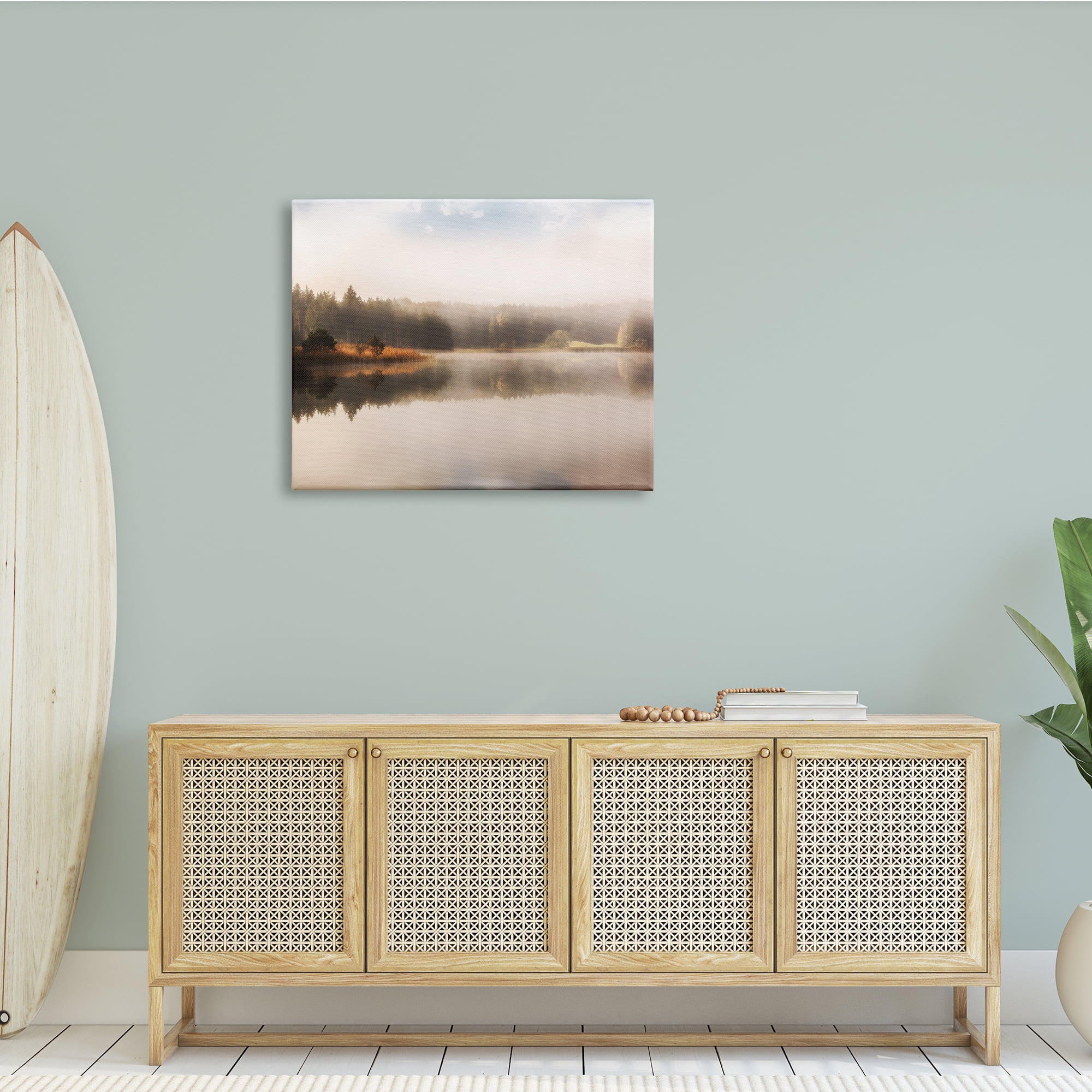 Stupell Indtries Autumn Lake Misty Landscape Distant Pine Tree Forest,40 x 30,Design by Irene Weisz