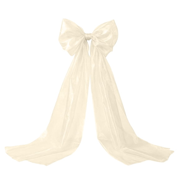 Large Tulle Bow Decor, 19 x 78 Inch Giant Beige Tulle Bow with Tie and Long Ribbon Tails for Spring Wedding Backdrop Coquette Room Wall Decoration