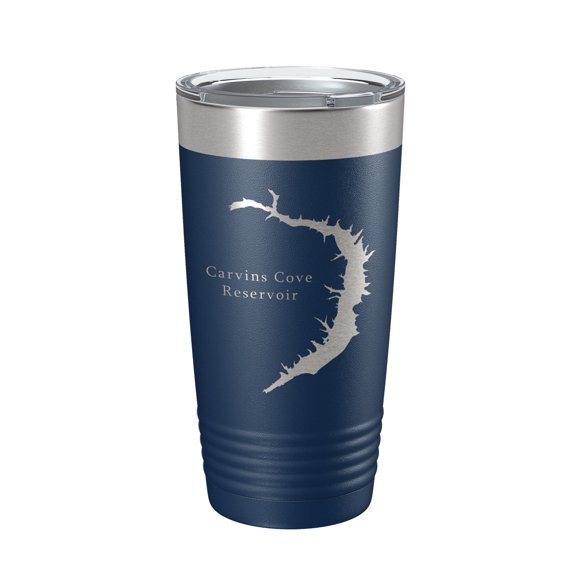 Carvins Cove Reservoir Tumbler Lake Map Travel Mug Insulated Laser Engraved Coffee Cup Virginia 20 oz Navy Blue