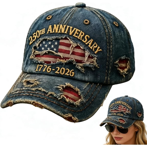 USA 250th Anniversary Distressed Casual Cap – 1776-2026 Commemorative Baseball Hat, Vintage Washed Patriotic Tribute for Patriots, Veterans & History Enthusiasts (Blue)