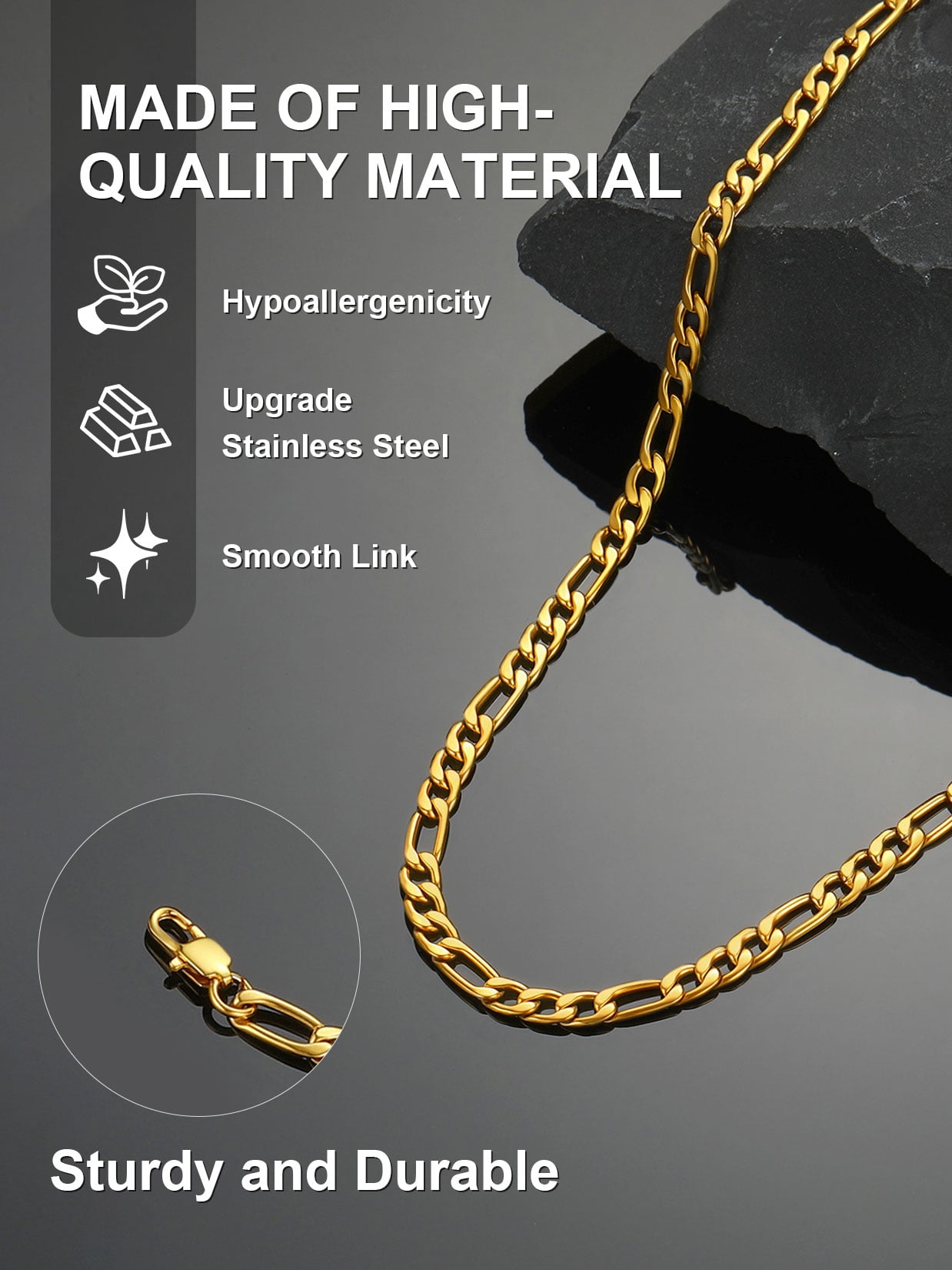 ChainsProMax Men 5mm 14K Gold Plated Figaro Chain Necklace 316L Stainless Steel Necklace Gift for Dad Mom Fathers Day Mothers Day Gift