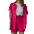 thumbnail image 2 of YHAJDS Womens Casual Outfit 2 Piece Set Short Sleeve Collar Top High Waist Drawstring Shorts Suit, 2 of 5