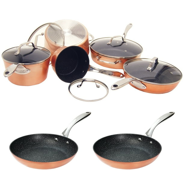 THE ROCK by Starfrit 10 Piece Cookware Set Bonus 11" Copper Fry Pan & 9