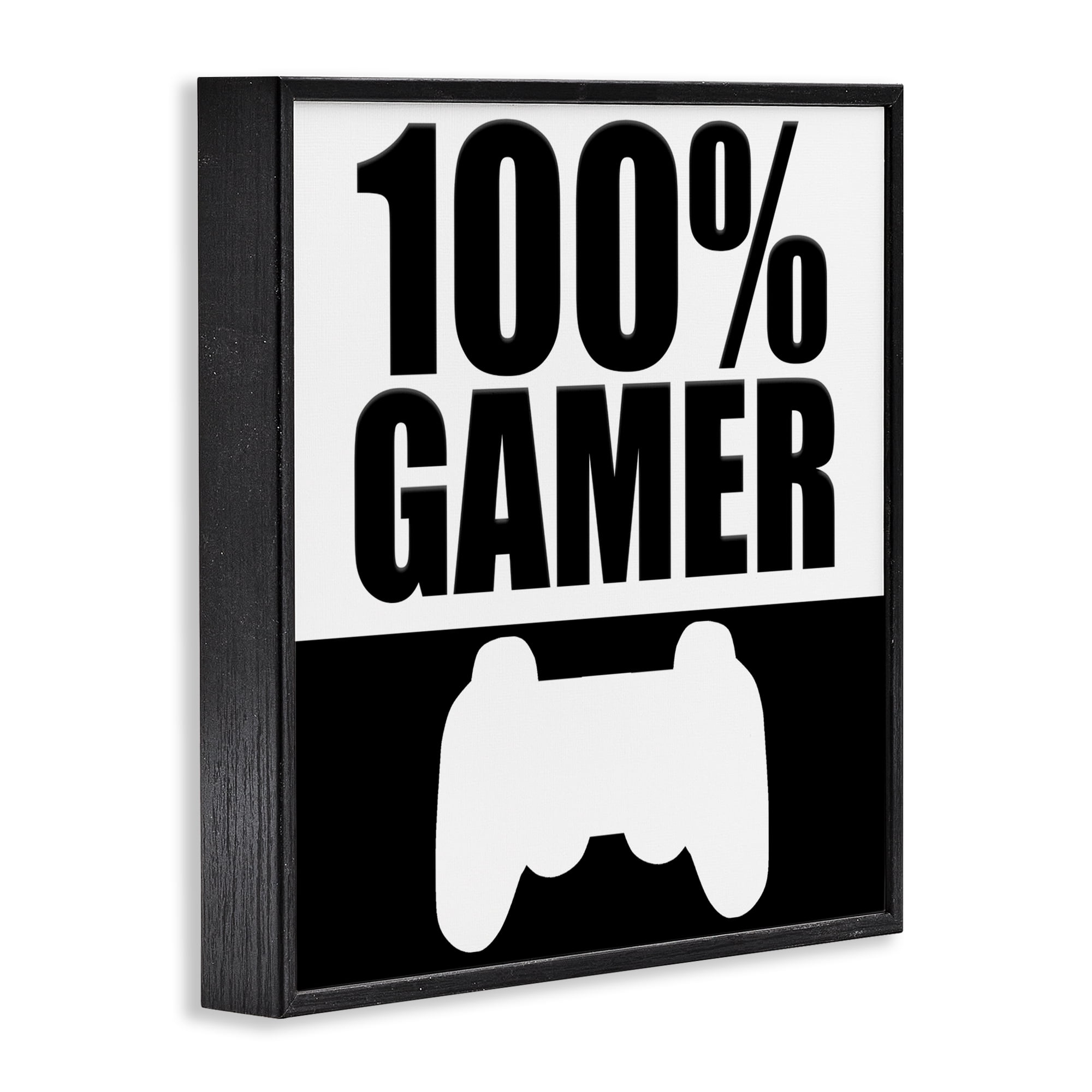 100% Gamer Black & White Black Framed Giclee Art, design by Kim Allen