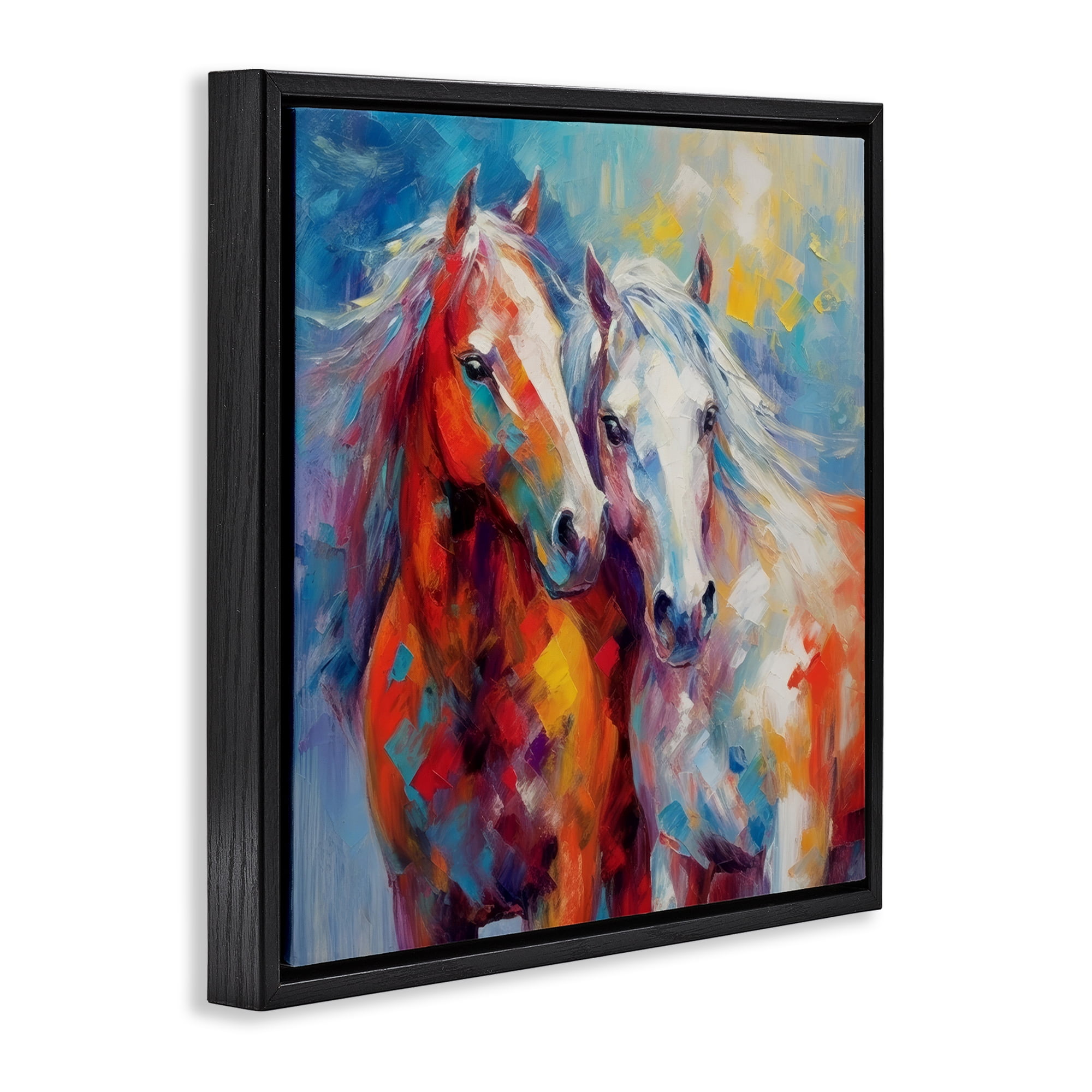 Stupell Industries Abstract Brushed Horses Animals & Insects Painting Black Floater Framed Canvas Art Print Wall Art, 25 x 25