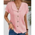 thumbnail image 1 of Blusa informal de manga corta con cuello de bebé para mujer, Rebeca de un solo pecho, Color liso, estilo dulce, verano, 2024, 1 of 4