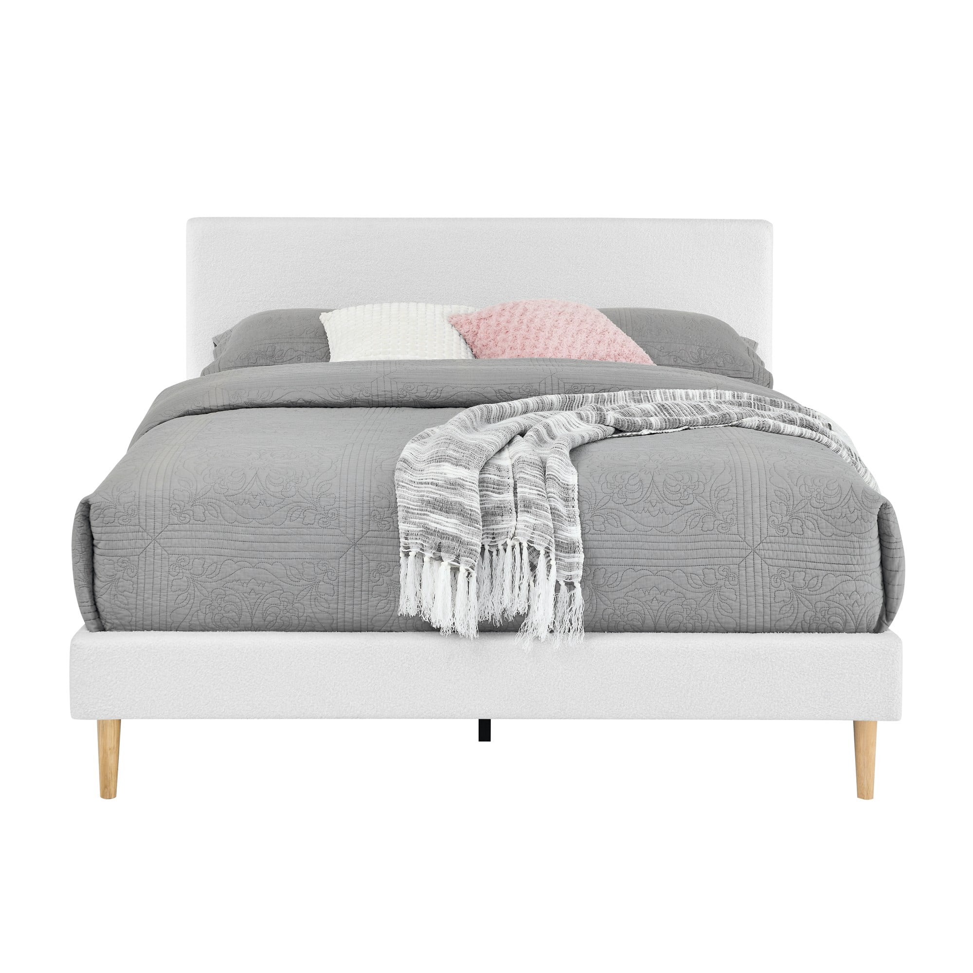 Gewnee Full Size Platform Bed Frame with Upholstered Teddy Velvet Headboard, Sturdy Wood Slats Support & Center Leg,No Box Spring Required