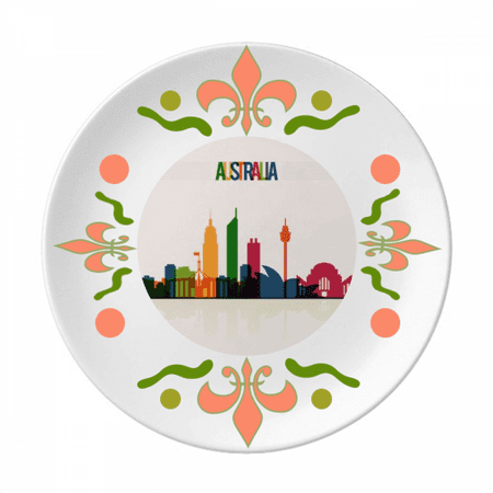 

Australia City Landmark Skyscrapers Outline Flower Ceramics Plate Tableware Dinner Dish