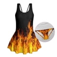 thumbnail image 6 of COEQINE Girls One Piece Swimsuit with Skirt Sleeveless Cute Skirted Bathing Suit Hawaiian Swimwear for Kids 3-4 Years, Summer Swim Dress for Water Play, Fire Flame Black, 6 of 8