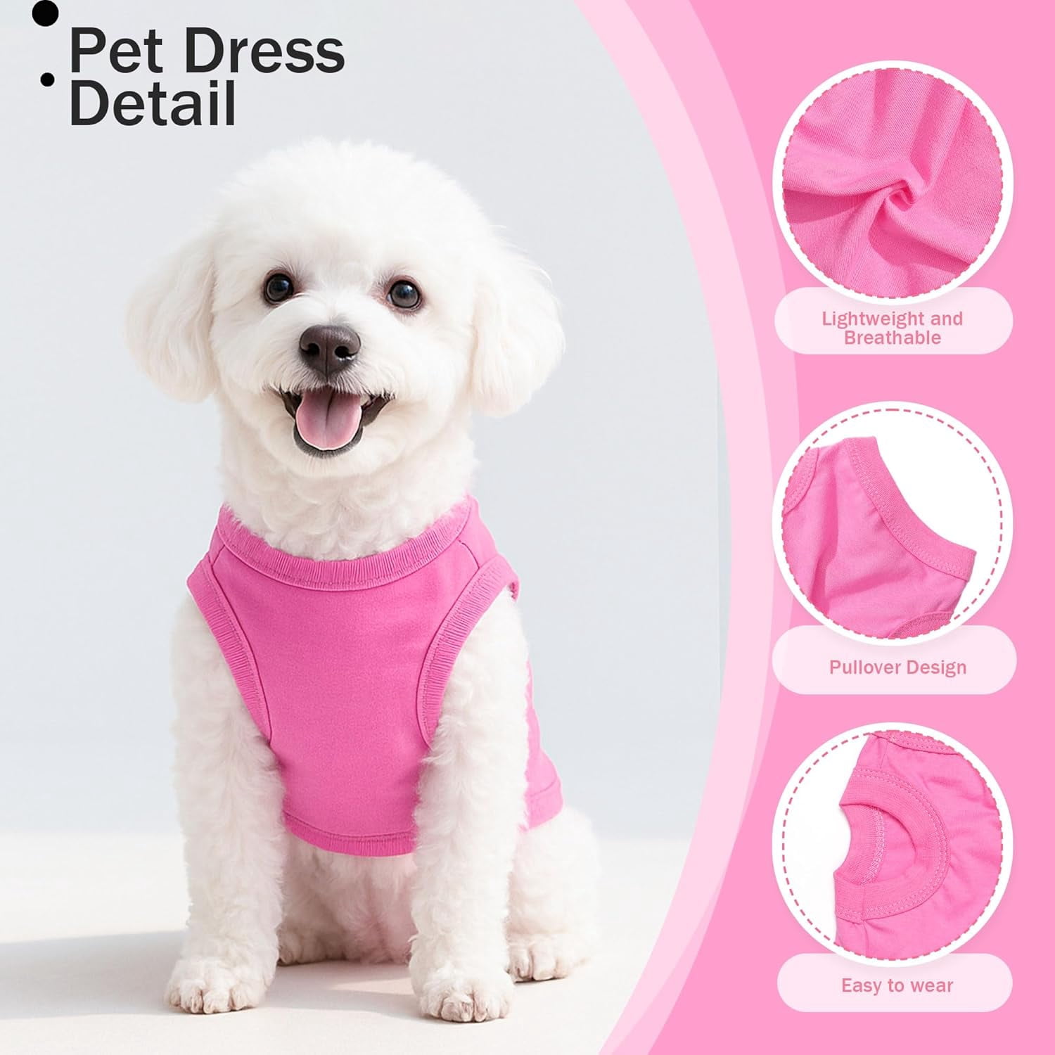 2 Pieces Dog Clothes Spring Summer Puppy Soft Dog Shirt Solid Color Chihuahua Clothes Pet Clothing Cute Cat Clothing XXS~M (Rose,Purple, Medium)