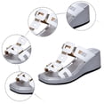 thumbnail image 5 of Rokment Metallic Silver Platform Wedge Slides Dress Sandals for Women Ladies 2026 Summer Trendy Graphic Leather Square Toe Chunky High Heels Casual Slippers White Size 8.5, 5 of 7