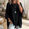 thumbnail image 2 of JIAYUE Women Crew Neck Knit Sweater Solid Color Batwing Short Sleeve Oversized Tunic Top for Outdoor Relaxing, 2 of 9
