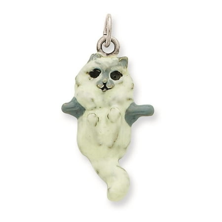 925 Sterling Silver Enameled Cat Hanging Solid Charm Pendant
