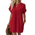 thumbnail image 2 of Maqroz Dresses for Women Plus Size with Pockets Summer Basic Linen Dress Loose Fit V Neck Short Sleeve Casual Vacation Beach Shirt Dresses Red XXL, 2 of 9