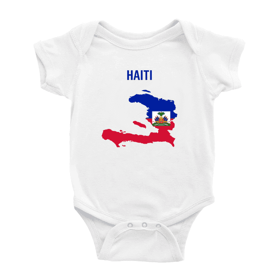Haiti Map Flag Boy Girl Bodysuits (White, 12-18 Months)