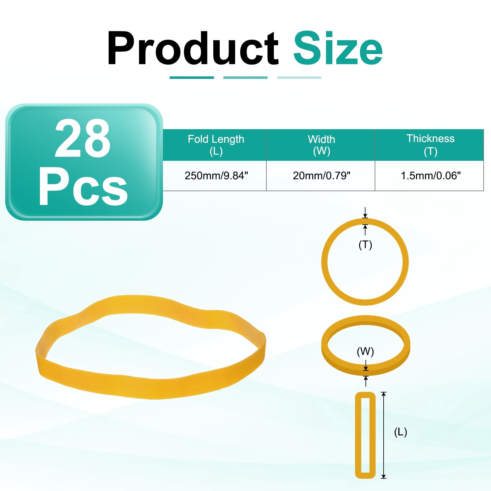 28Pack Rubber Bands, 9.84x0.79 Inch Elastic Bands for Office Supplies, Yellow