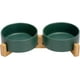 thumbnail image 2 of SPUNKYJUNKY Cuenco de cerámica para perros y gatos con soporte de madera, juego de agua y comida ponderada con esmalte mate antideslizante para gatos y perros pequeños, 13,5 onzas, verde, 2 of 5