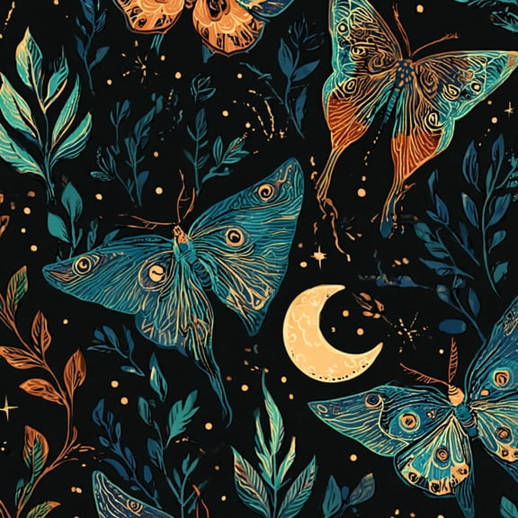 Peel and Stick Wallpaper Mystical Butterflies Moonlight Dark Botanical Teal Wall Mural 23.6in x 9.8ft Self Adhesive Removable Wall Paper Renter Friendly Wallpaper for Nursery Bedroom Cabinets