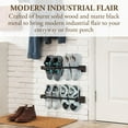 thumbnail image 3 of Wall Mounted Hanging Shoe Rack, Urban Industrial Burnt Solid Wood Shoe Holder Storage Organizer with Matte Black Metal Rails and Adjustable Sizing, Set of 2, 3 of 6