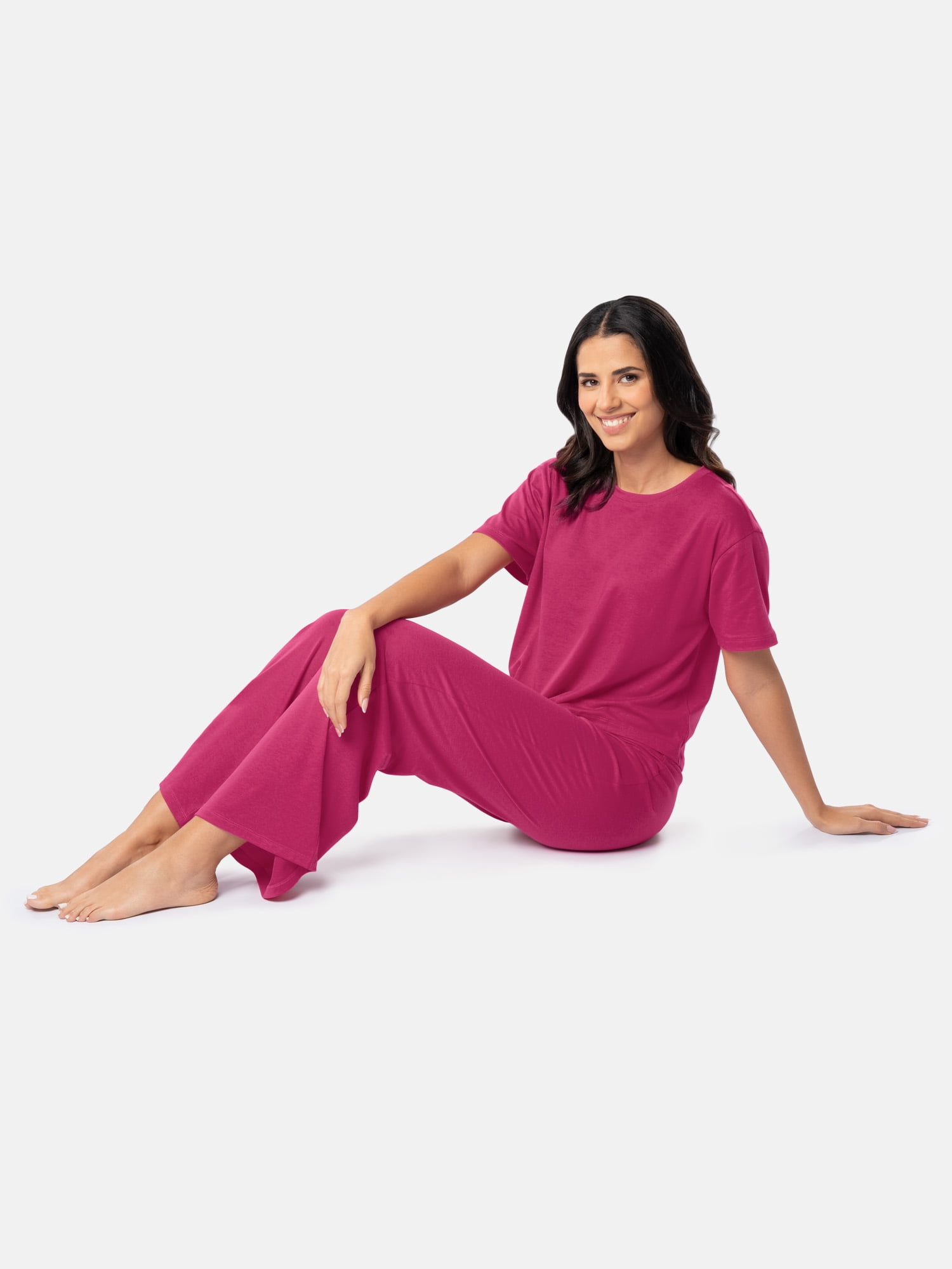 Fruit of the Loom Women's Breathable Short Sleeve Top and Pant Pajama Set, Sizes S-4X
