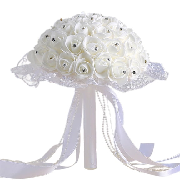 Wedding Bouquets for Bride, Wedding Bouquet Bridesmaid, Crystal Lace Rose Bouquet, String Bead Lace Bouquet, Artificial Silk Flower Bouquet, Wedding Ceremony Decor, Bridesmaid Holding Bouquet,White